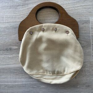 Burlington BERMUDA Bag VTG 80’s Wooden Handle Tan Interchangeable Cover Twee